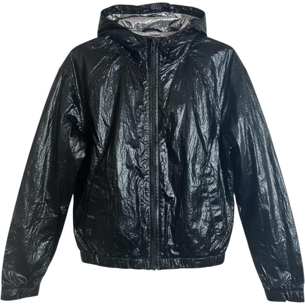 BlankNYC Reversible Metallic Hooded Windbreaker Jacket Black Silver 02LK9819 M